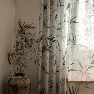 Bringing the Garden Indoors Light Grey Bamboo Floral Jute Style Curtain 5