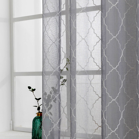 Fancy Trellis Light Grey Detailed Embroidered Sheer Curtain 1