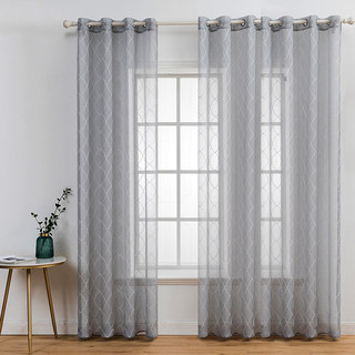 Fancy Trellis Light Grey Detailed Embroidered Sheer Curtain 3