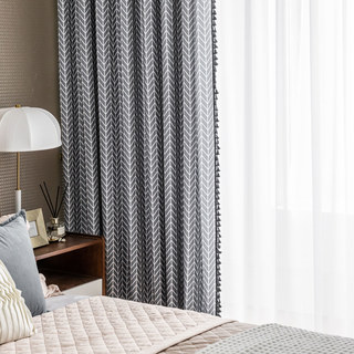Shard Mid Century Modern Charcoal Grey Chevron Herringbone Curtain 5