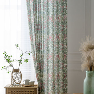 William Morris Green Floral Jute Style Curtain 5