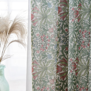 William Morris Green Floral Jute Style Curtain 4