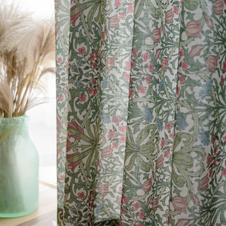 William Morris Green Floral Jute Style Curtain 2