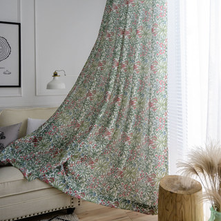 William Morris Green Floral Jute Style Curtain 9
