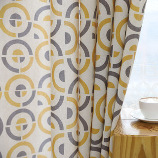 Circle of Life Modern Yellow & Grey Geometric Pattern Cotton Blend Curtain