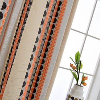 Obsessed with Polka Dots Modern 3D Jacquard Orange Black Geometric Patterned Curtain 9