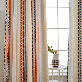 Obsessed with Polka Dots Modern 3D Jacquard Orange Black Geometric Patterned Curtain 4