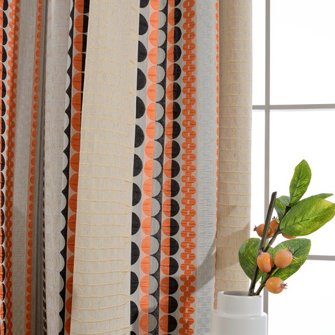 Obsessed with Polka Dots Modern 3D Jacquard Orange Black Geometric Patterned Curtain 1