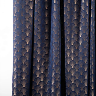 The Roaring Twenties Luxury Art Deco Shell Pattern Navy Blue & Gold Geometric Curtain 2