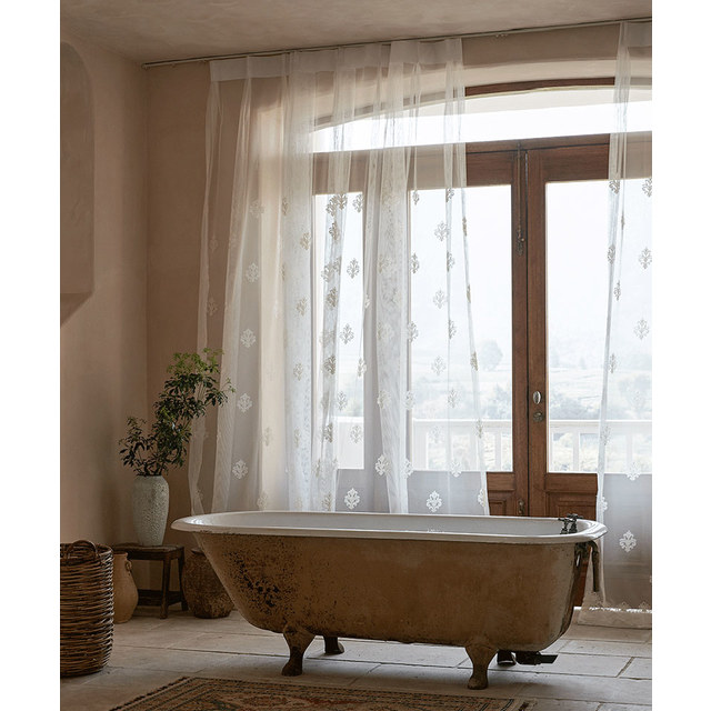 Curtain window curtain or clip panneaux florentine look beautifully embroidered roman tall white available cafe net curtain various sizes Roman blind TYP305 Höhe 30cm Bistro Fabric White 
