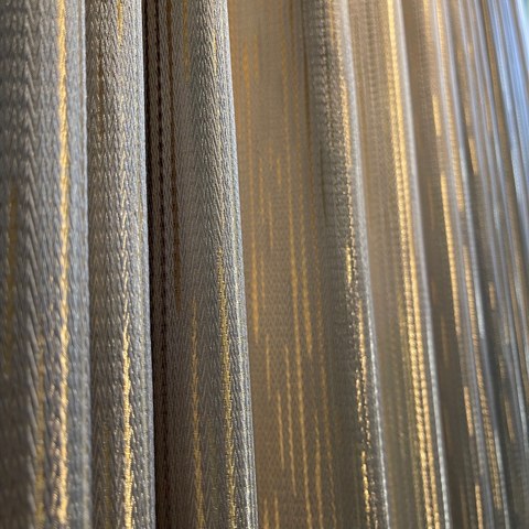 Sunbeam Glistening Subtle Textured Striped Champagne Gold and Grey Curtain 1