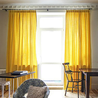 Tuscan Sun Bright Yellow Textured Striped Heavy Semi Sheer Curtain 3