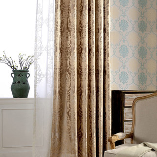 Demure Florals Damask Jacquard Brown Curtain 3