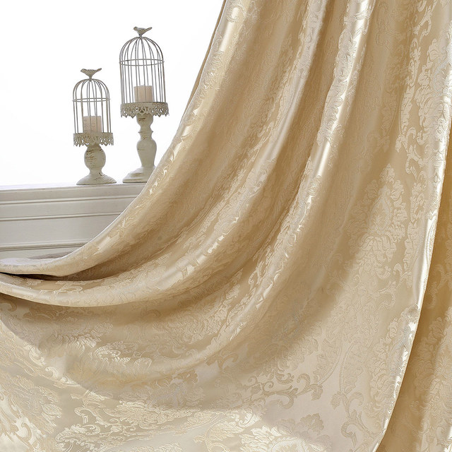 Demure Florals Damask Jacquard Gold Cream Curtain