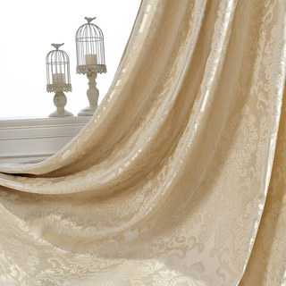 Demure Florals Damask Jacquard Gold Cream Curtain 2