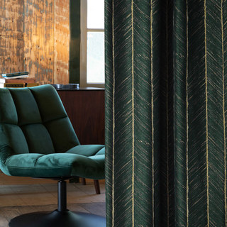 New Look Luxury Art Deco Herringbone Dark Green & Gold Sparkle Curtain