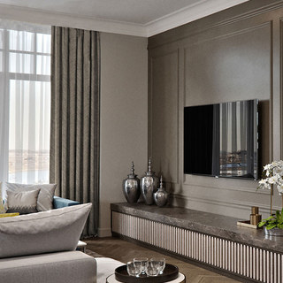 New Look Luxury Art Deco Herringbone Light Brown Taupe & Gold Sparkle Curtain 6