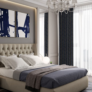 New Look Luxury Art Deco Herringbone Navy Blue & Gold Sparkle Curtain 2