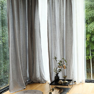 Provencal Pure Flax Linen Light Grey Heavy Semi Sheer Voile Curtain