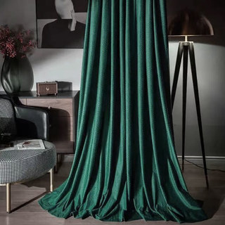 Scandinavian Basketweave Textured Dark Forest Green Velvet Blackout Curtains 3