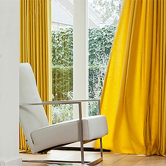 Tuscan Sun Bright Yellow Textured Striped Heavy Semi Sheer Curtain 1