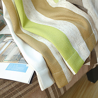 Riviera Olive Green Brown & White Striped Cotton Blend Curtain 2