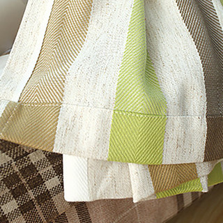 Riviera Olive Green Brown & White Striped Cotton Blend Curtain 4
