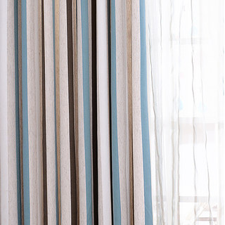 Riviera Turquoise Blue Brown and White Bold Striped Cotton Blend Curtain 3