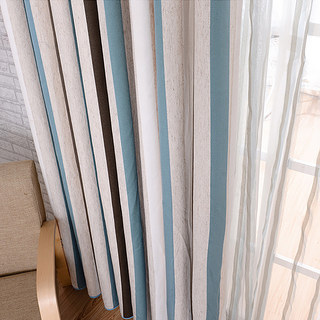 Riviera Turquoise Blue Brown and White Bold Striped Cotton Blend Curtain 5