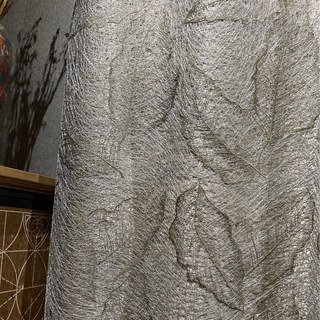 Gold Leaves Embroidered Grey Mesh Net Curtain 6