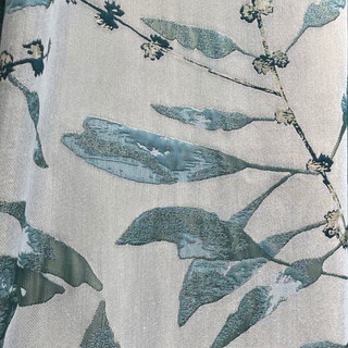 In The Woods Luxury Jacquard Shimmery Teal Leaves Curtain with Gold Details 3