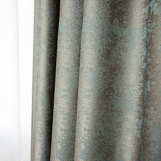 Luxury Metallic Champagne and Blue Jacquard Blackout Curtains 9