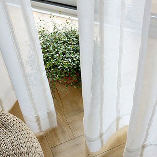 Merlin Vertical White Stripe Cream Voile Curtain 4