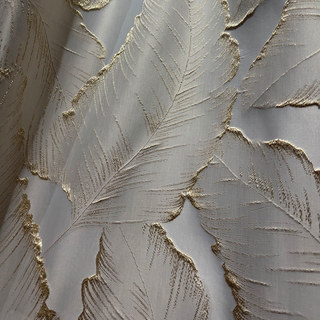 Paradise Luxury 3D Jacquard Tropical Leaves Mocha Curtain with Gold Details