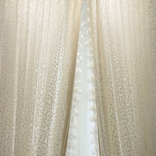 Summertime Embroidered Daisy Ivory White Voile Curtain with Gold Details 7