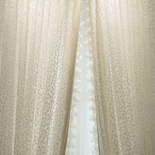 Summertime Embroidered Daisy Ivory White Voile Curtain with Gold Details 7