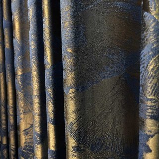 Nocturne Jacquard Ginkgo Leaves Haze Blue & Brown Curtain 4