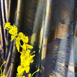 Nocturne Jacquard Ginkgo Leaves Haze Blue & Brown Curtain 5