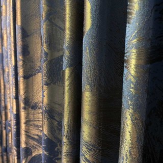 Nocturne Jacquard Ginkgo Leaves Haze Blue & Brown Curtain 6