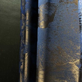 Nocturne Jacquard Ginkgo Leaves Haze Blue & Brown Curtain 2