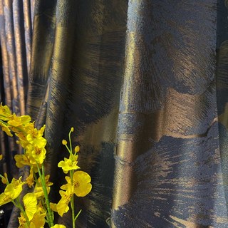 Nocturne Jacquard Ginkgo Leaves Haze Blue & Brown Curtain 3