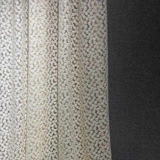 Summertime Embroidered Daisy Ivory White Voile Curtain with Gold Details 2