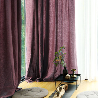 Wabi Sabi Pure Flax Linen Burgundy Heavy Semi Sheer Voile Curtain