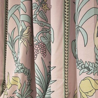 Botanica Blush Pink Striped Floral Velvet Curtain