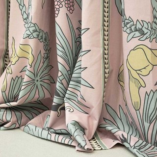 Botanica Blush Pink Striped Floral Velvet Curtain 6