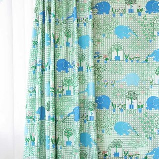 Elephant Gardener Green & Blue Cute Curtain