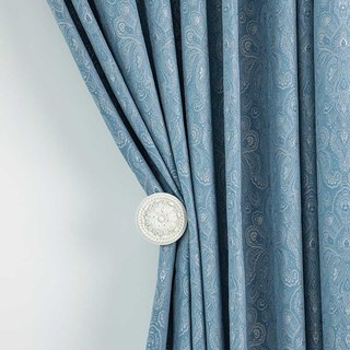 New Classics Luxury Damask Jacquard Blue Curtain