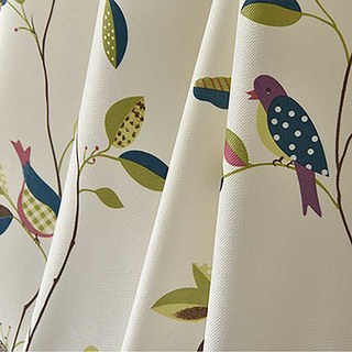 Misty Meadow Linen Style Floral and Bird Print Curtain 3