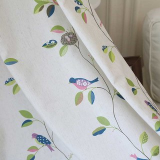 Misty Meadow Linen Style Floral and Bird Print Curtain 2