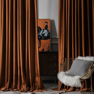 Scandinavian Basketweave Textured Caramel Terracotta Velvet Blackout Curtains 3